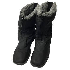 Winter Weatherproof Unisex Black Boots with Fox Fur Lining